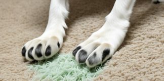 dog scratching the carpet