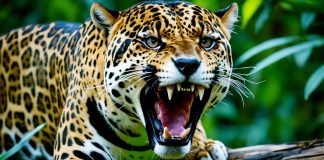 Jaguar showcasing powerful feline bite force