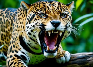Jaguar showcasing powerful feline bite force